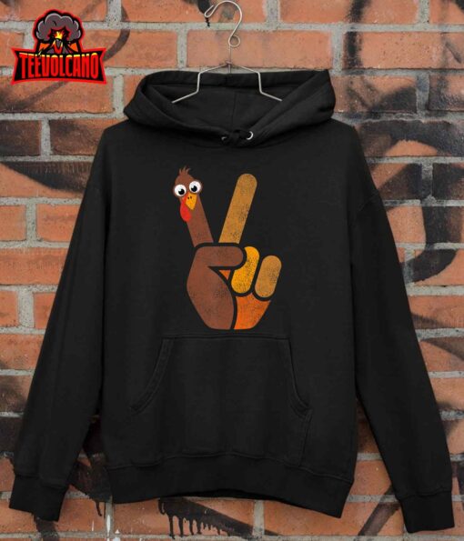 Funny Thanksgiving Shirts Women Men Cute Turkey Peace Sign T-Shirt