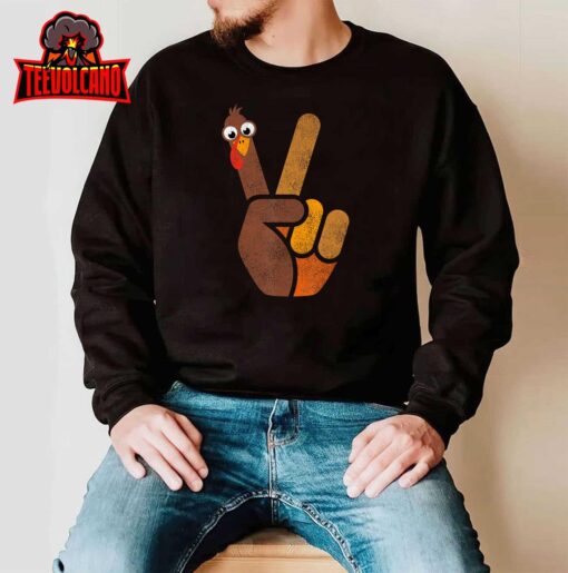 Funny Thanksgiving Shirts Women Men Cute Turkey Peace Sign T-Shirt