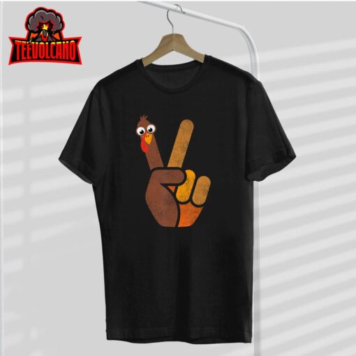 Funny Thanksgiving Shirts Women Men Cute Turkey Peace Sign T-Shirt