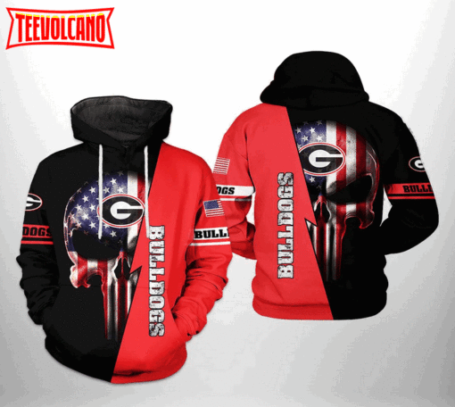 Georgia Bulldogs NCAA US Flag Skull 3D Printed Hoodie