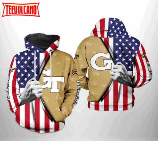 Georgia Tech Yellow Jackets NCAA US FLag 3D Printed Hoodie