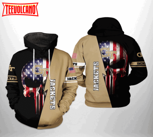 Georgia Tech Yellow Jackets NCAA US Flag Skull 3D Printed Hoodie