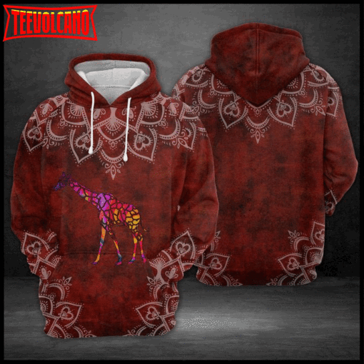 Giraffe Red Mandala 3D Printed Hoodie