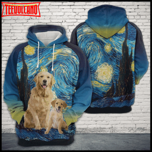 Golden Retriever Starry Night 3D Printed Hoodie