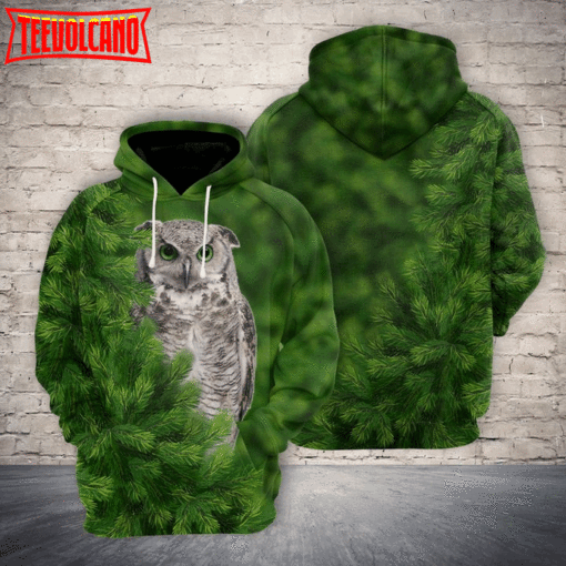 Green Eyes Owl 3D Printed Hoodie