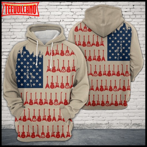 Guitar Usa Flag 3D Printed Hoodie