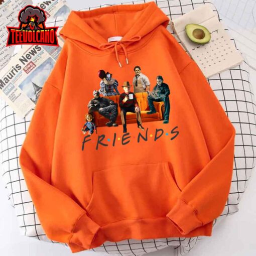 Halloween Friends Crew Gathering on a Spooky Orange Couch Pullover Hoodie