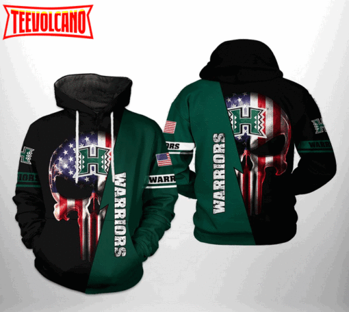 Hawaii Rainbow Warriors NCAA US Flag Skull 3D Printed Hoodie