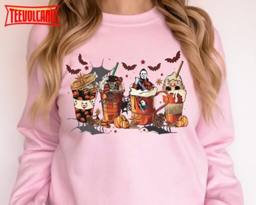 Horror Movie Coffee Latte Sweatshirt, Horror Characters Coffee Cup Sweatshirt,