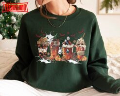 Horror Movie Coffee Latte Sweatshirt, Horror Characters Coffee Cup Sweatshirt,