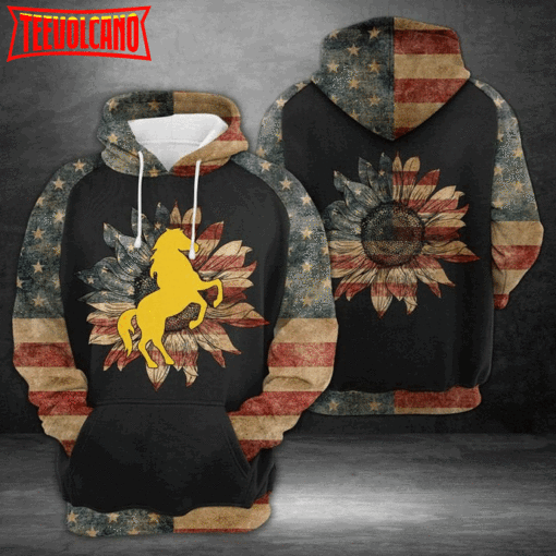 Horse American Flag 3D Printed Hoodie