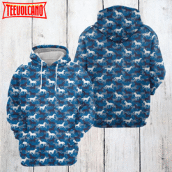 Horse Blue Camo 3D Printed Hoodie