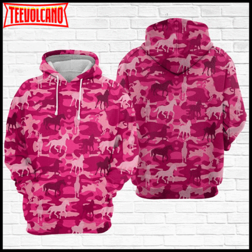 Horse Pink Camo Pattern 3D Printed Hoodie