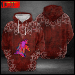 Horse Red Mandala 3D Printed Hoodie