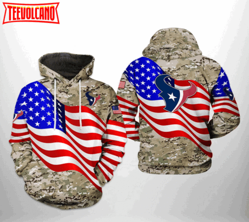 Houston Texans NFL US Flag Camo Veteran Team 3D Hoodie