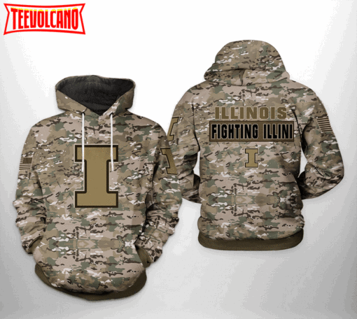 Illinois Fighting Illini NCAA Camo Veteran 3D Printed Hoodie