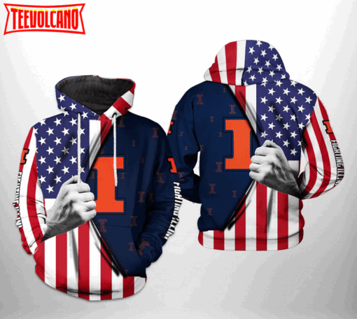 Illinois Fighting Illini NCAA US Flag 3D Printed Hoodie