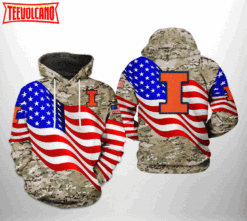 Illinois Fighting Illini NCAA US Flag Camo Veteran 3D Hoodie