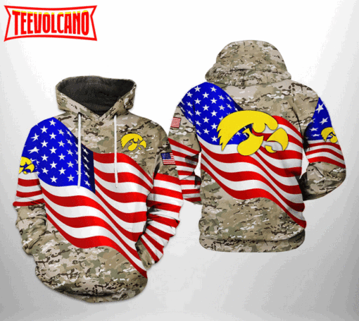 Iowa Hawkeyes NCAA US Flag Camo Veteran 3D Printed Hoodie