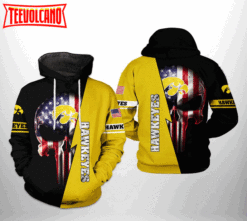 Iowa Hawkeyes NCAA US Flag Skull 3D Printed Hoodie