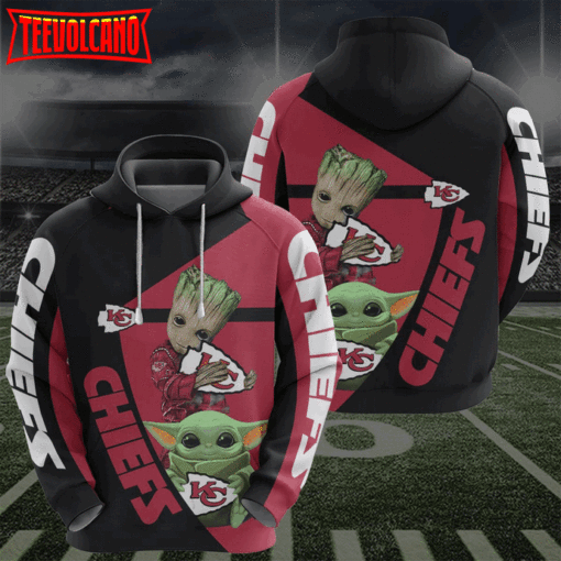 Kansas Chiefs Groot Baby Yoda 3D Printed Hoodie