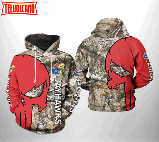 Kansas Jayhawks NCAA Camo Veteran Hunting 3D Hoodie