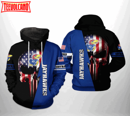 Kansas Jayhawks NCAA US Flag Skull 3D Printed Hoodie