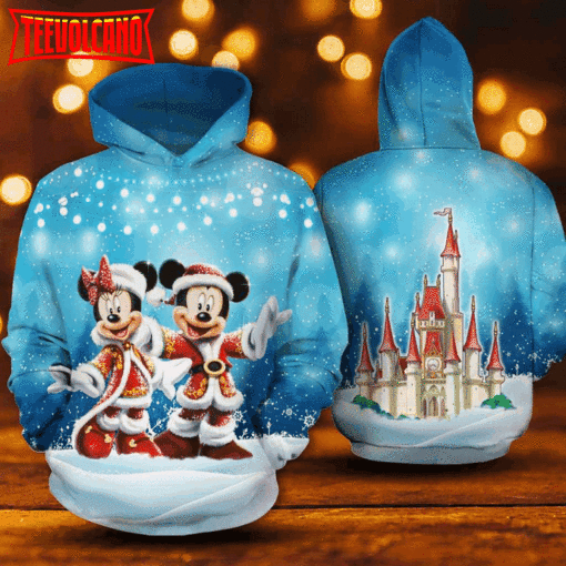 Mickey Minnie Christmas Costume In Blue 3D Printed Hoodie