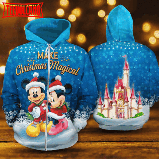 Mickey Minnie Make Christmas Magical Blue 3D Printed Hoodie