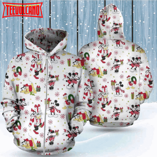 Mickey Minnie Pluto Merry Christmas 3D Printed Hoodie