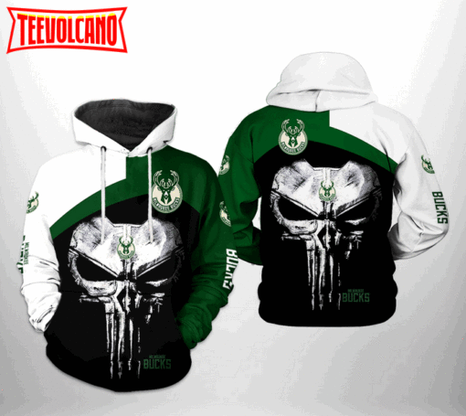 Milwaukee Bucks NBA Skull Punisher Team 3D Printed Hoodie