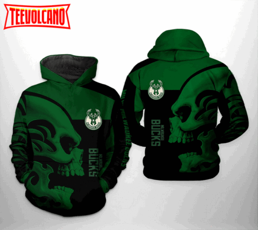 Milwaukee Bucks NBA Skull Team 3D Printed Hoodie