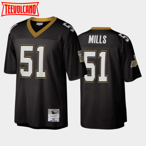 New Orleans Saints Sam Mills Black 1987 Throwback Jersey