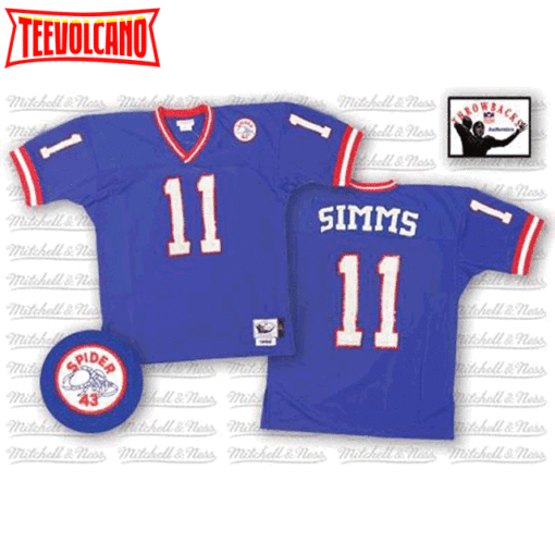 New York Giants Phil Simms Blue 1986 Spider Patch Throwback Jersey