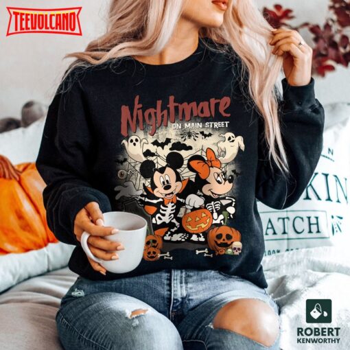 Nightmare On Main Street Mickey Minnie, Mickey Minnie Halloween Pumpkin Shirt