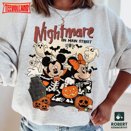 Nightmare On Main Street Mickey Minnie, Mickey Minnie Halloween Pumpkin Shirt