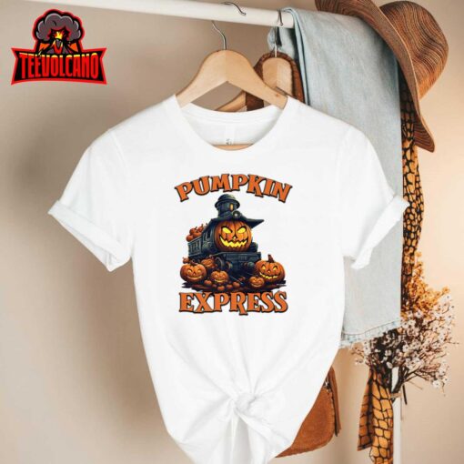 Pumpkin Express Train Scary Halloween Train Fall Train Premium T-Shirt