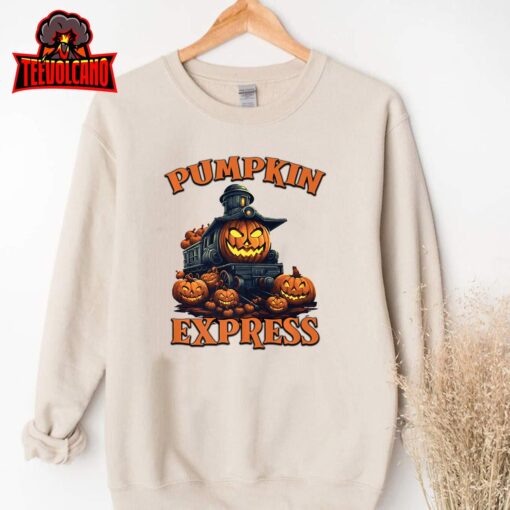 Pumpkin Express Train Scary Halloween Train Fall Train Premium T-Shirt