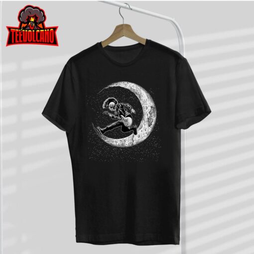 Rock On Skeleton Moon Rock And Roll Funny Halloween Spooky T-Shirt