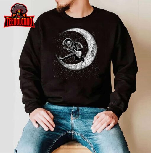 Rock On Skeleton Moon Rock And Roll Funny Halloween Spooky T-Shirt