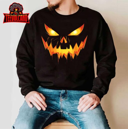 Scary Spooky Jack O Lantern Face Pumpkin Men Boys Halloween T-Shirt