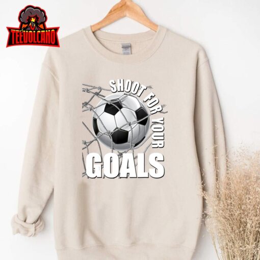 Shoot for Your Goals Girls Motivational Teacher Kids Soccer T-Shirt