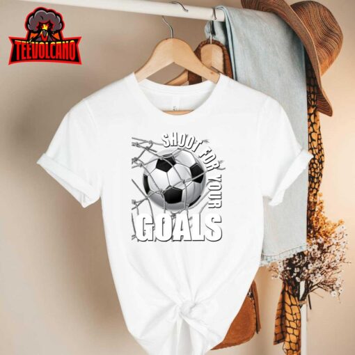 Shoot for Your Goals Girls Motivational Teacher Kids Soccer T-Shirt