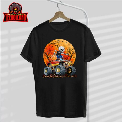 Skeleton Monster Truck Moon Candy Toddler Boys Halloween T-Shirt