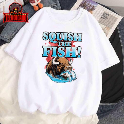 SQUISH THE FISH – bison eating dolphin food chain fantasy T-Shirt