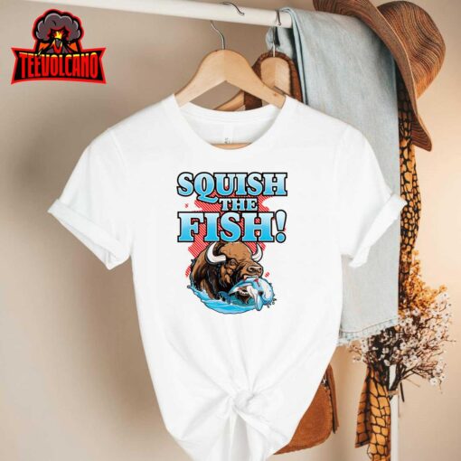 SQUISH THE FISH – bison eating dolphin food chain fantasy T-Shirt