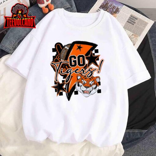 Tigers School Football Sports Fan Team Spirit Black Orange T-Shirt