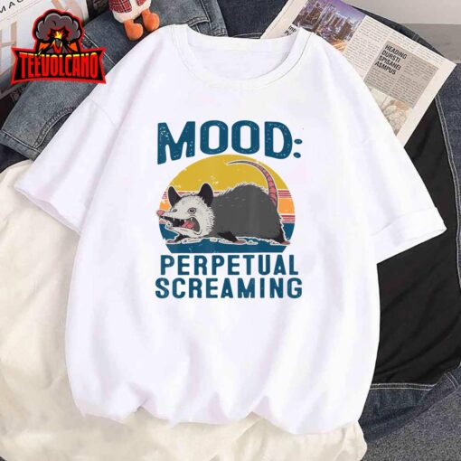 Vintage Funny Opossum Mood Perpetual Screaming Possum Panic T-Shirt