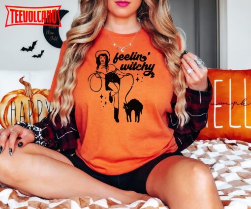 Western Halloween Sweatshirt, Witch Cowgirl Shirt, Black Cat Shirt