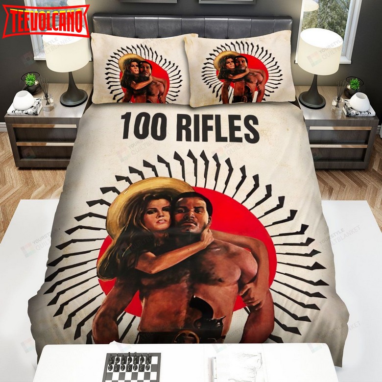 100 Rifles (1969) Gun, Red Circle, Woman And Man Duvet Cover Bedding Sets